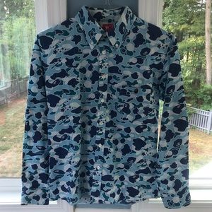 BLUE BAPE PSYCHE CAMO BUTTON UP